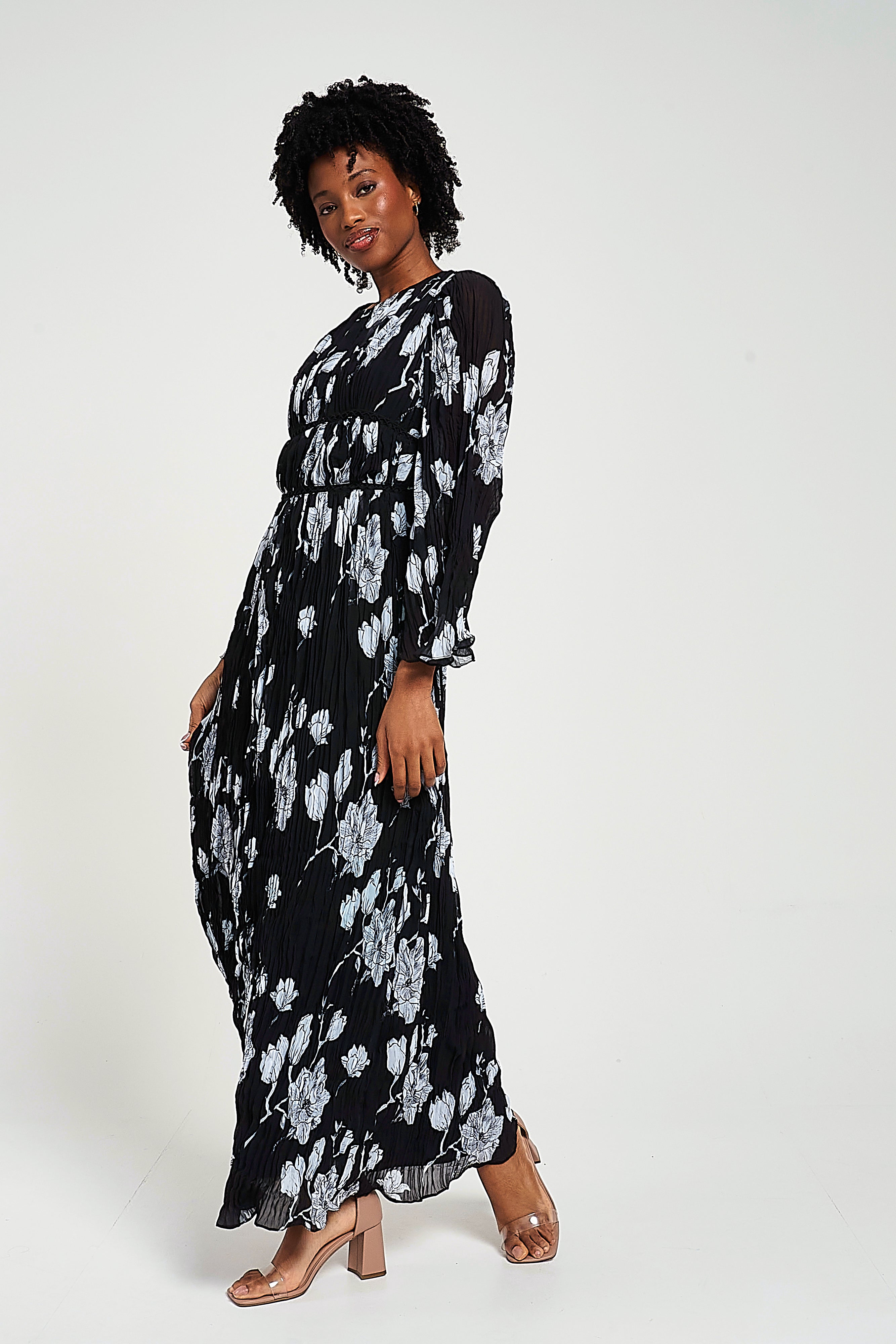 Mira Black Floral Print Maxi Dress