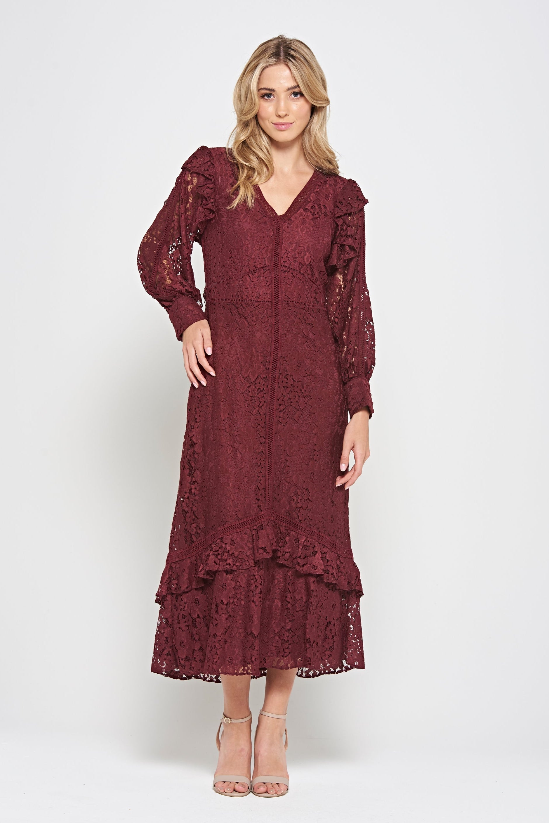Moira Burgundy Lace Midaxi Dress