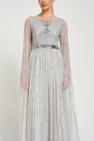 Morgan Grey Sequin Cape Sleeve Maxi Dress