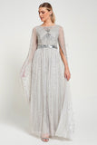 Morgan Grey Sequin Cape Sleeve Maxi Dress
