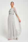 Morgan Grey Sequin Cape Sleeve Maxi Dress