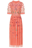 Myrtle Coral Floral Embellished Midi Dress