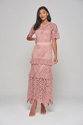 Narelle Crochet Lace Midaxi Dress - Rose Tan