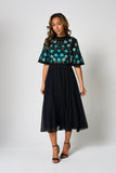 Nera Black Floral Embroidered Midi Dress