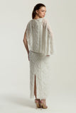 Neva White Embellished Asymmetric Cape Sleeve Maxi Dress – midaxi-length wedding or formal evening gown with flowing cape overlay and delicate embellishments