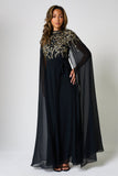 Octavia Black Embellished Cape Sleeve Maxi Dress