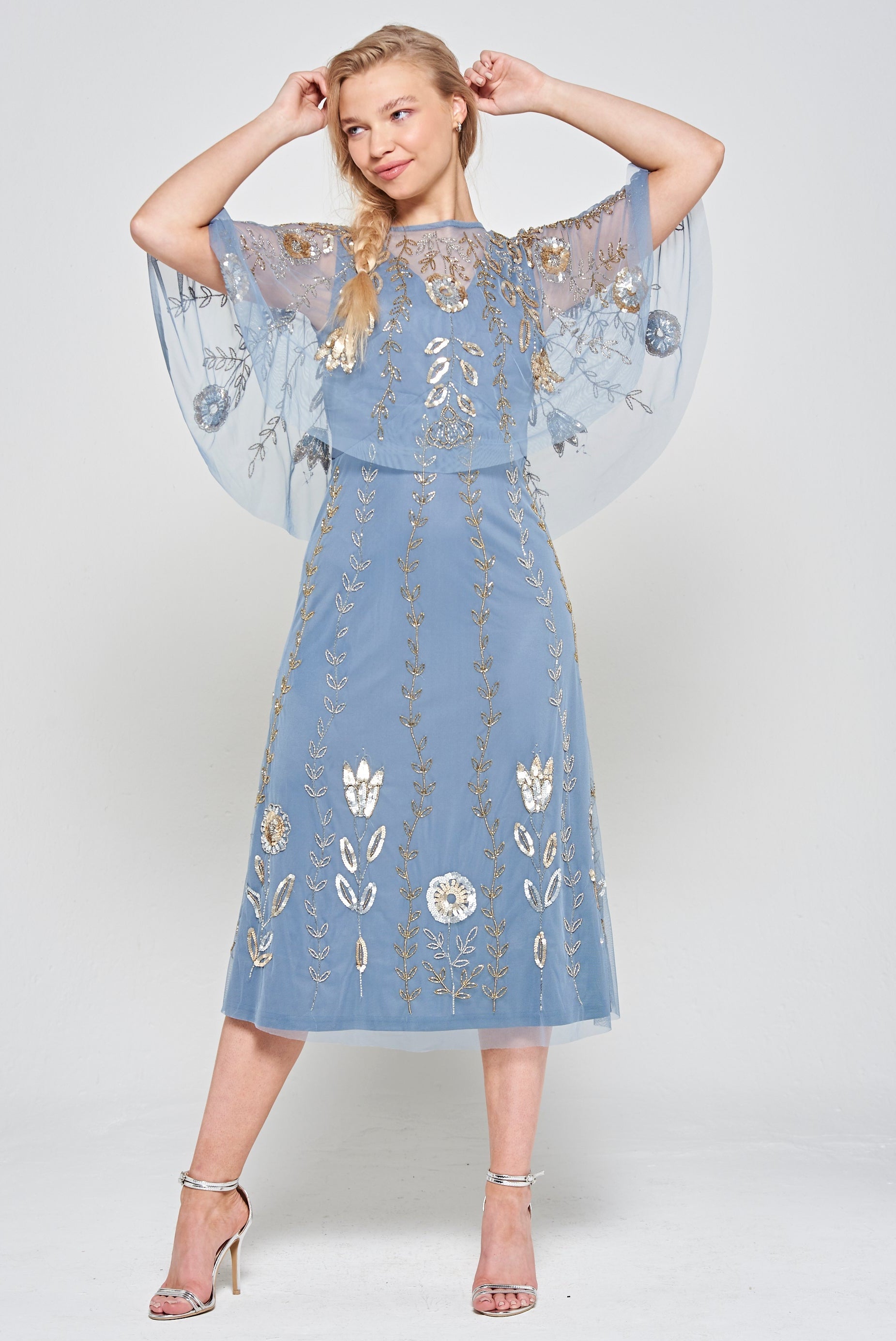 Orinda Blue Embellished Midi Dress