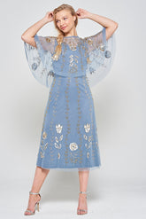 Orinda Blue Embellished Midi Dress