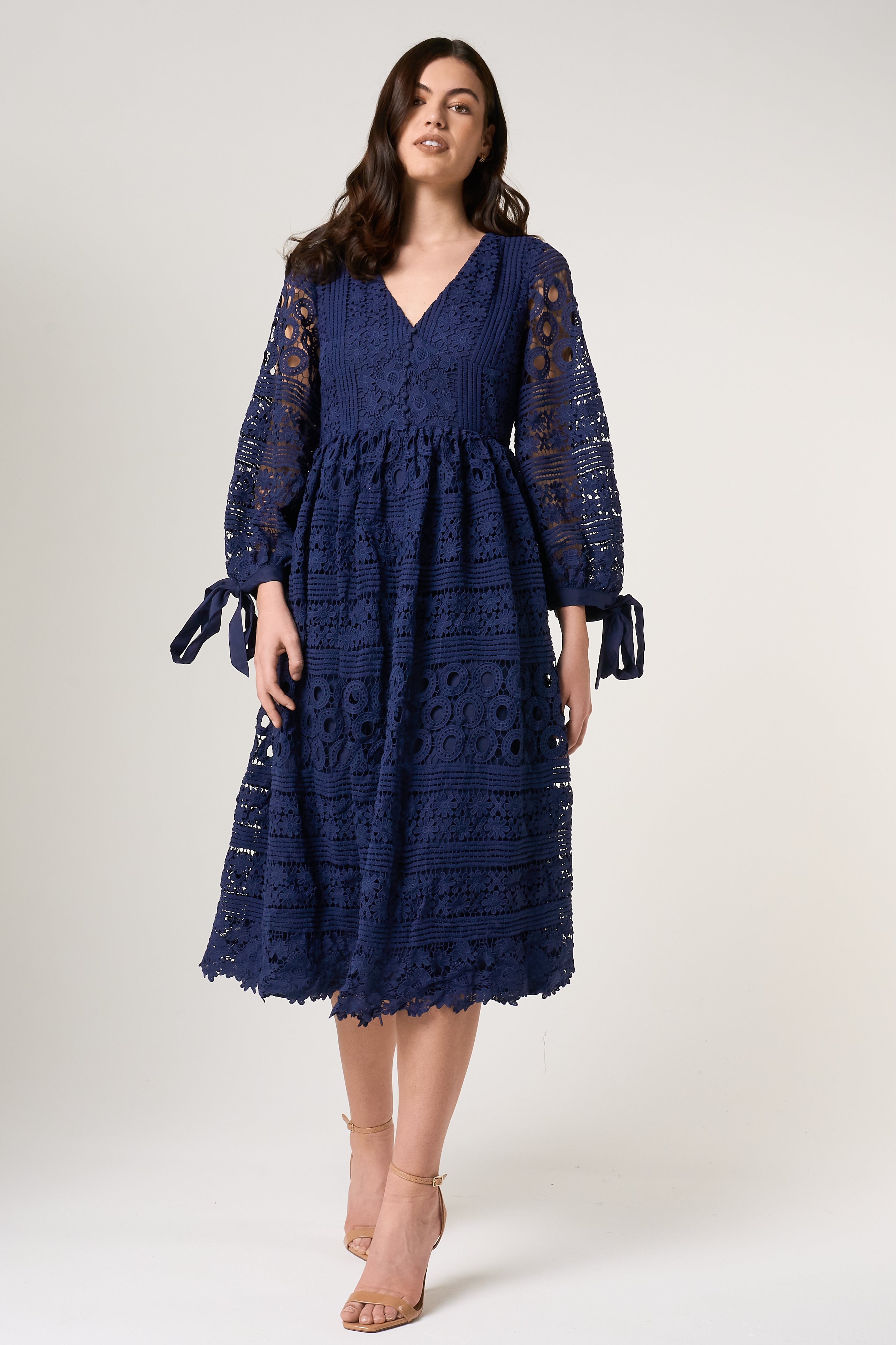 Paige Navy Crochet Lace Midi Dress