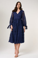 Paige Navy Crochet Lace Midi Dress