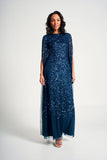 Paulina Deep Teal Sequin Cape Sleeve Maxi Dress