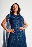 Paulina Deep Teal Sequin Cape Sleeve Maxi Dress