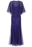 Petra Electric Blue Sequin Maxi Dress with Detachable Cape