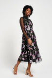 Raena Black Floral Embroidered Midi Dress