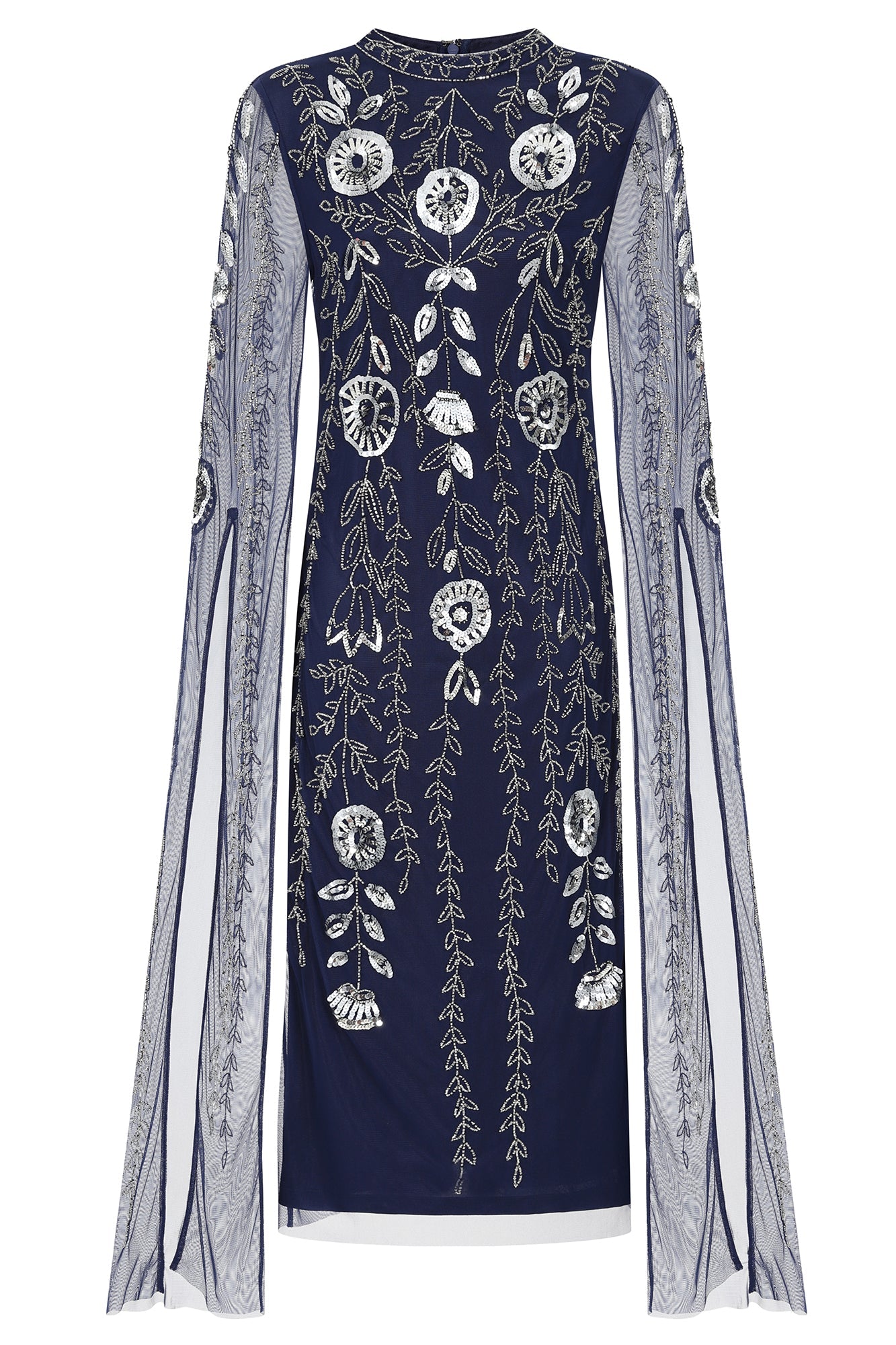 Revna Navy Floral Embellished Midi Dress