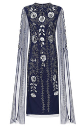 Revna Navy Floral Embellished Midi Dress