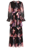 Reya Black Floral Print Tiered Maxi Dress
