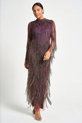 Rhoda Purple Maxi Dress With Beaded Fringing