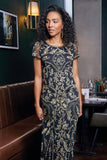 Roberta Black and Gold Embellished Maxi Dress