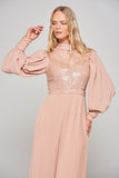Rosa Sequin Maxi Dress with Pleated Skirt - Blush