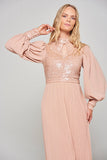 Rosa Sequin Maxi Dress with Pleated Skirt - Blush