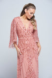 Rosalina pink embellished maxi dress with flowing silhouette and shimmering sequin detail, perfect for weddings, parties and special occasions.