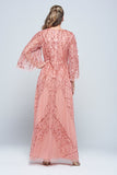 Rosalina pink embellished maxi dress with flowing silhouette and shimmering sequin detail, perfect for weddings, parties and special occasions.