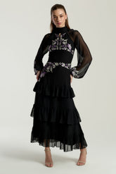 Sable Black Embroidered Midaxi Dress