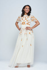 Saffron Cream Floral Embroidered Maxi Dress