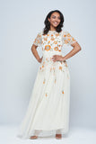 Saffron Cream Floral Embroidered Maxi Dress