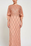Selina Peach Embellished Cape Detail Maxi Dress