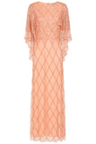 Selina Peach Embellished Cape Detail Maxi Dress