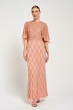 Selina Peach Embellished Cape Detail Maxi Dress