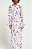 Serena white floral print maxi dress by Frock and Frill with long sleeves and full-length silhouette designed for elegant modest occasion and day wear styling