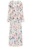 Serena white floral print maxi dress by Frock and Frill with long sleeves and full-length silhouette designed for elegant modest occasion and day wear styling