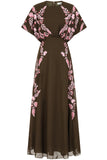 Sienna Olive Floral Embroidered Maxi Dress