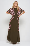Sienna Olive Floral Embroidered Maxi Dress