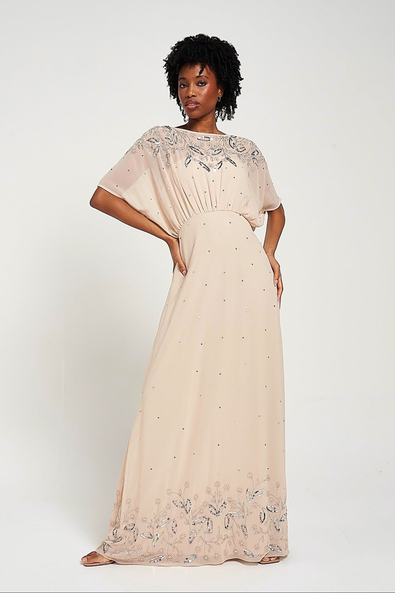 Solana Nude Embellished Maxi Dress