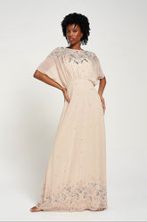 Solana Nude Embellished Maxi Dress