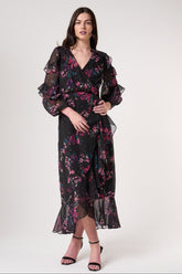 Susannah Black Floral Print Midaxi Dress