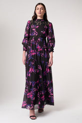 Talvi floral print maxi dress by Frock and Frill with long sleeves and lace detailing