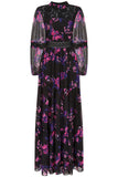 Talvi Black Floral Print Maxi Dress with Lace Panels