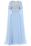 Vera Sky Blue Embellished Cape Sleeve Maxi Dress