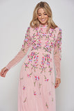 Verena Pink Floral Embroidered Maxi Dress