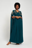 Verity Green Embellished Maxi Dress With Cape Sleeves