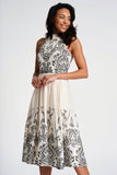 Zalie off white embroidered midi dress with black floral detailing by Frock and Frill