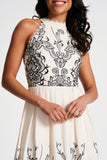Zalie off white embroidered midi dress with black floral detailing by Frock and Frill