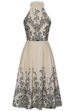 Zalie off white embroidered midi dress with black floral detailing by Frock and Frill