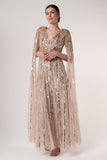 Zillah Nude Gold Embellished Cape Sleeve Maxi Dress