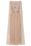 Morgan Gold Sequin Cape Sleeve Maxi Dress